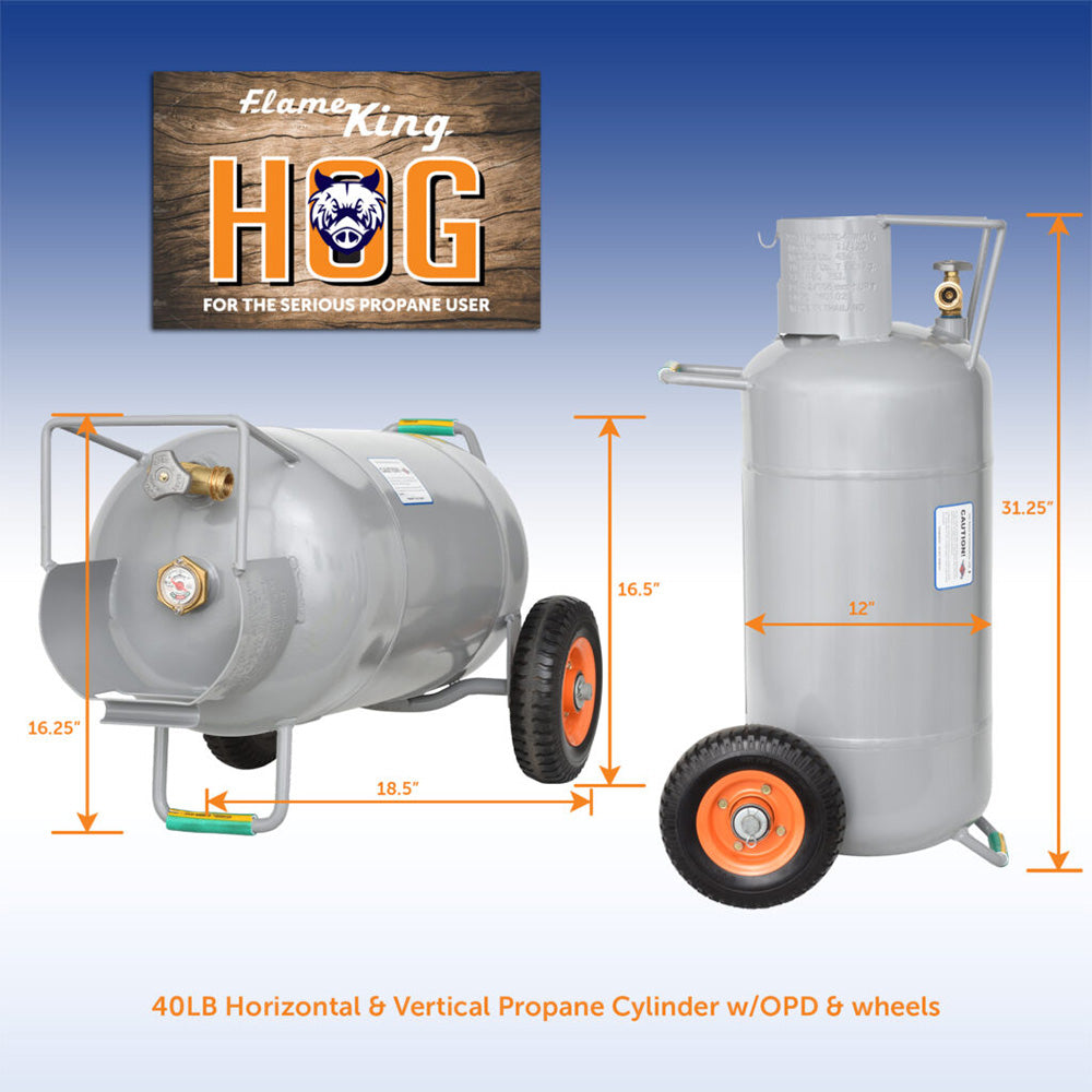 Flame King  Flame King YSN40HOG 40 LBS Horizontal/Vertical Propane Cylinder w/OPD W/Wheels