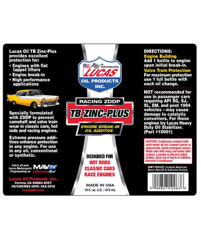 Lucas Oil Break-In Oil Additive 16 Oz - Ensure Optimal Engine Start-Up