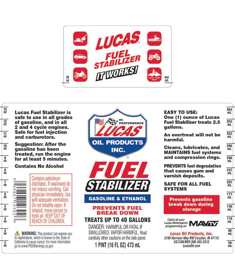 Lucas Oil Fuel Stabilizer 16 Oz - Protect Fuel for Long-Term Storage