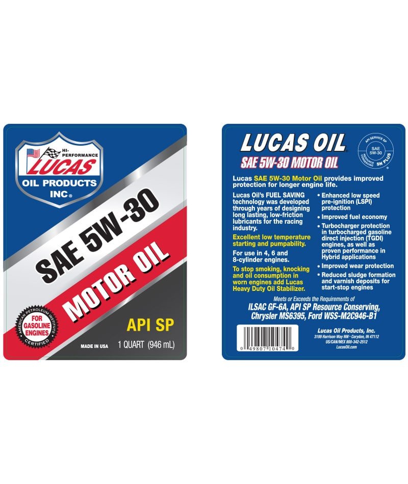 Lucas Oil Motor Oil 1 Qt - SAE 5W-30 API SP for Advanced Engine Care