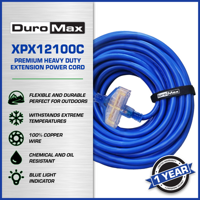 DuroMax  DuroMax XPX12100C Heavy Duty SJEOOW 100-Foot 12 Gauge Blue Triple Tap Extension Power Cord