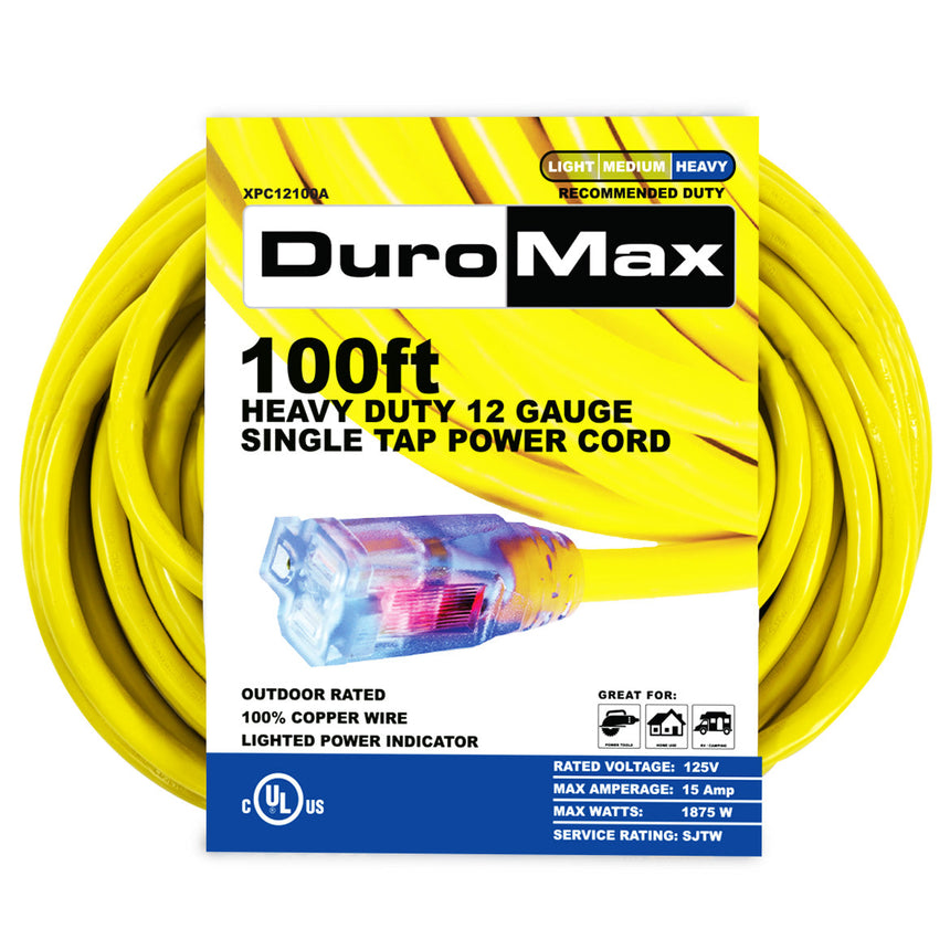 DuroMax XPC12100A 100' 12 Gauge Single Tap Extension Power Cord